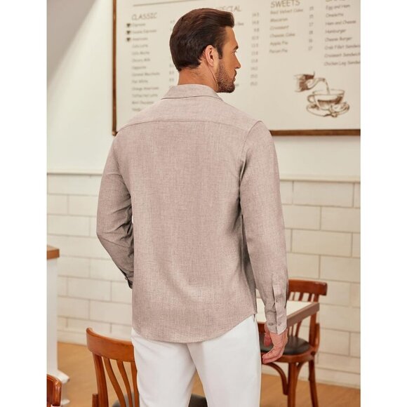 Coofandy Men Khaki Long Sleeve Button Down Untucked Regular Fit Dress Shirt - Picture 3 of 7